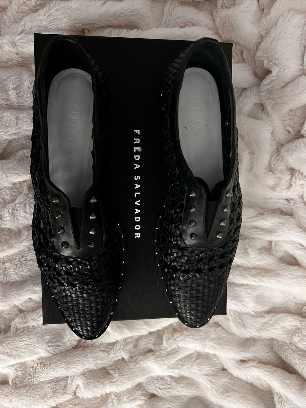 Freda Salvador Black Woven Leather Loafers